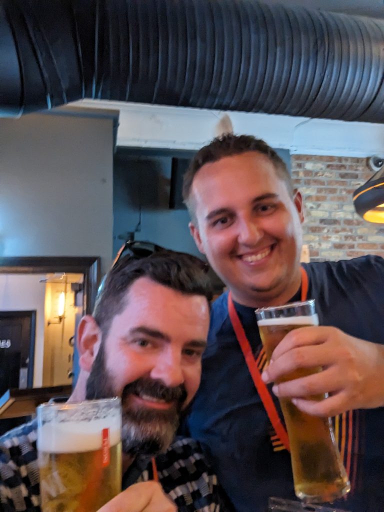 Metadeck's CEO, Declan, networking over beers